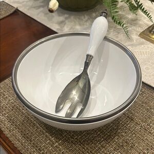 Elegant White and Silver Bowl with Serving Fork